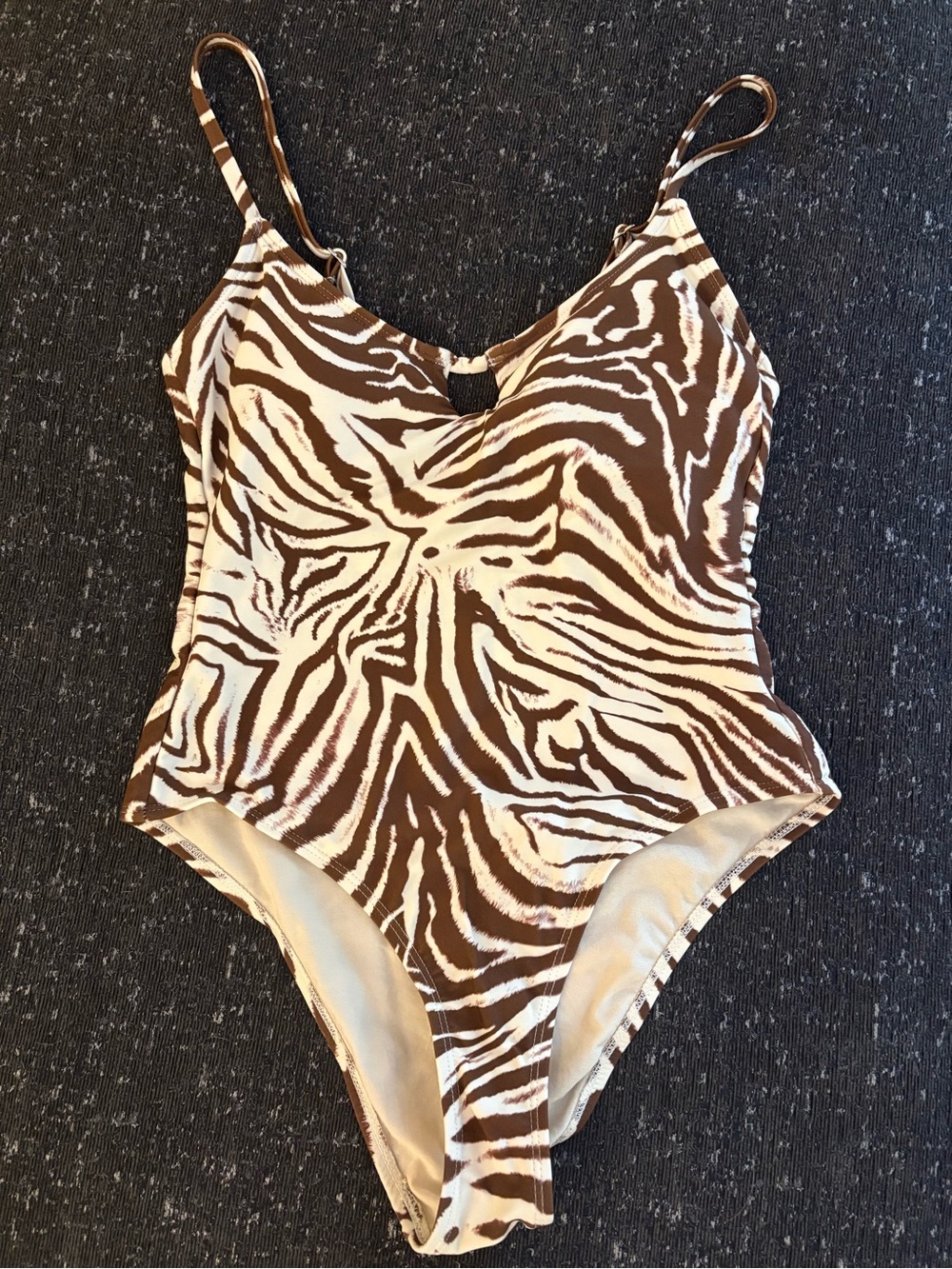 Brown/Cream Zebra-Print One-Piece Swimsuit